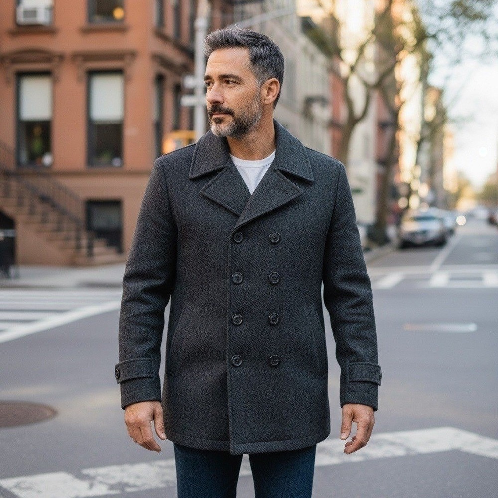 Vintage Arjun Men's Black Double Breasted Wool Blend Peacoat Jacket Size 5XL NEW